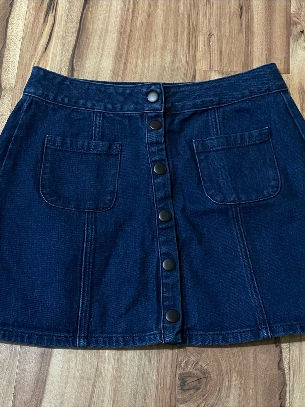 Brandy Melville Dark Blue Denim Mini Skirt Button Front Size 27 Y2K